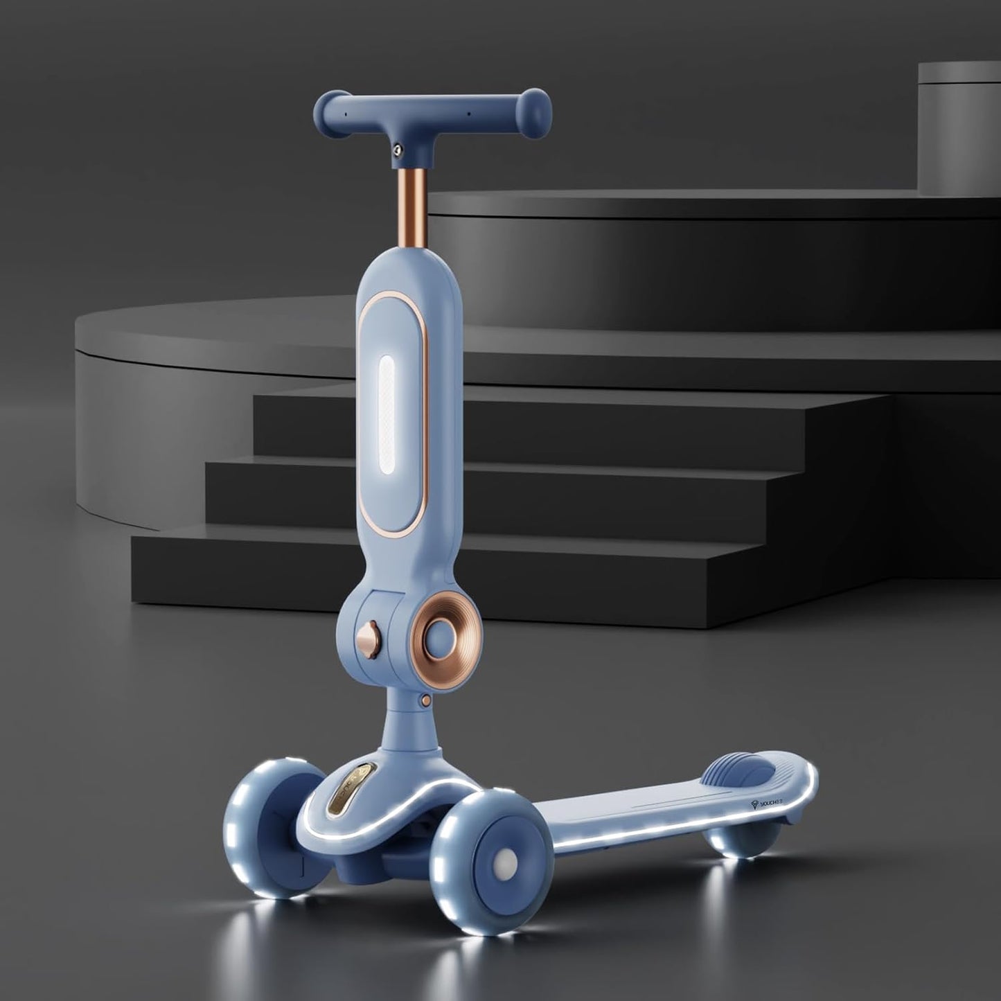Youchee™ 3 Wheels Kick Scooter for Kids Ages 3+, with Built-in LED Light-Up Wheels, Adjustable Handlebar, Non-Slip Deck and Reliable Brake, Lean-to-Steer Self Balancing.