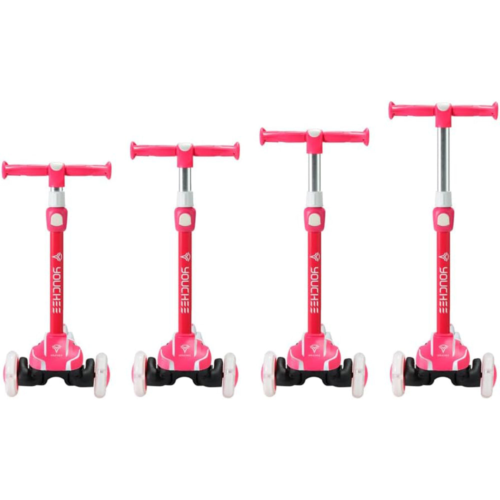 Youchee™ 3 Wheels Kick Scooter for Kids Ages 5-12, with Built-in LED Light-Up Wheels, Adjustable Handlebar, Non-Slip Deck and Reliable Brake, Lean-to-Steer Self Balancing.