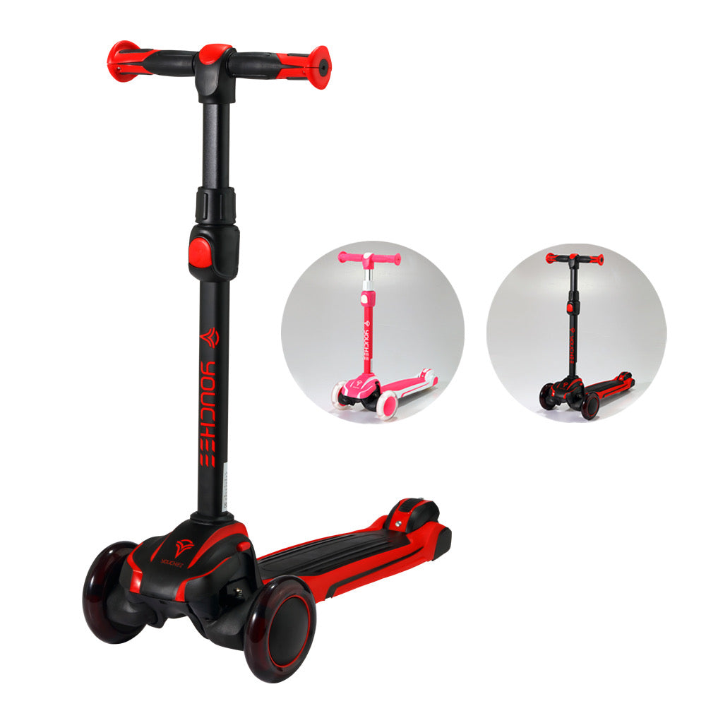 Youchee™ 3 Wheels Kick Scooter for Kids Ages 5-12, with Built-in LED Light-Up Wheels, Adjustable Handlebar, Non-Slip Deck and Reliable Brake, Lean-to-Steer Self Balancing.