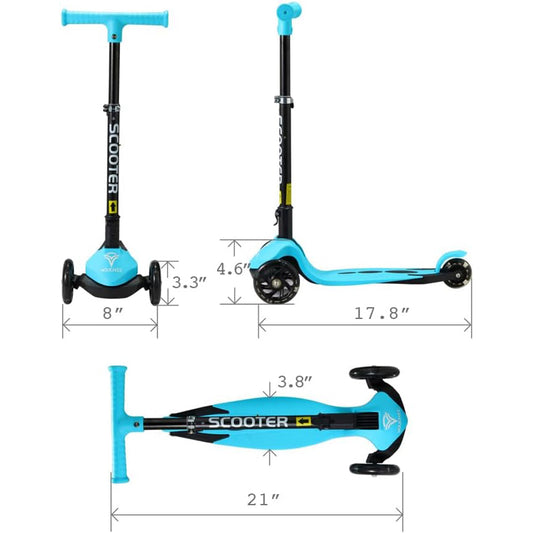 Youchee™ 3 Wheels Kick Scooter for Kids Ages 3+, with Built-in LED Light-Up Wheels, Adjustable Handlebar, Foldable Stand, Non-Slip Deck, Reliable Brakes, Lean-to-Steer Self Balancing.