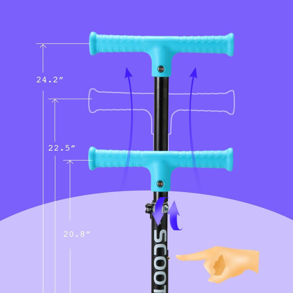 Youchee™ 3 Wheels Kick Scooter for Kids Ages 3+, with Built-in LED Light-Up Wheels, Adjustable Handlebar, Foldable Stand, Non-Slip Deck, Reliable Brakes, Lean-to-Steer Self Balancing.