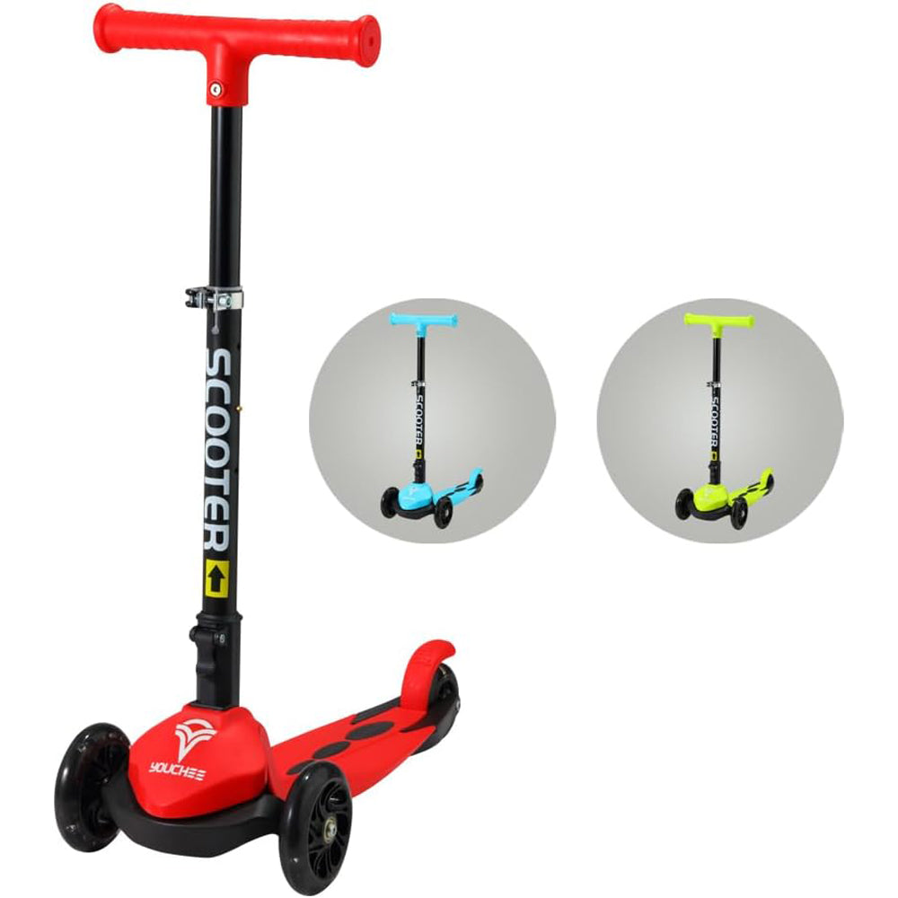Youchee™ 3 Wheels Kick Scooter for Kids Ages 3+, with Built-in LED Light-Up Wheels, Adjustable Handlebar, Foldable Stand, Non-Slip Deck, Reliable Brakes, Lean-to-Steer Self Balancing.