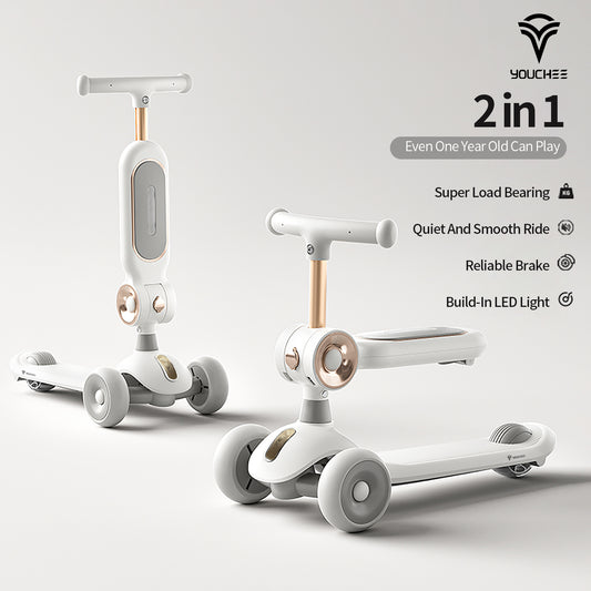 Youchee™ 3 Wheels Kick Scooter for Kids Ages 3+, with Built-in LED Light-Up Wheels, Adjustable Handlebar, Non-Slip Deck and Reliable Brake, Lean-to-Steer Self Balancing.