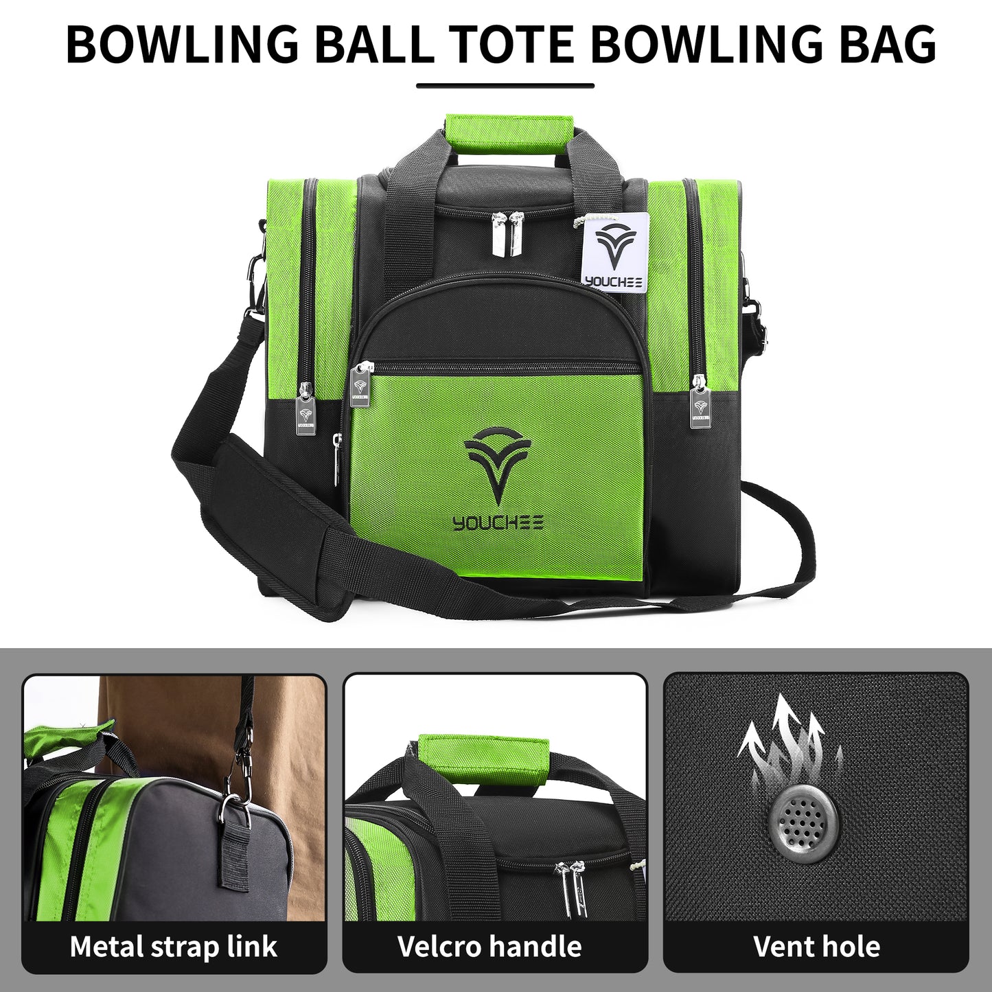 Youchee™ Bowling Ball Tote Bag with Padded Ball Holder, Holds One Bowling Ball, One Pair of Bowling Shoes Up to Mens Size 15, and multifunction Accessory Pockets.