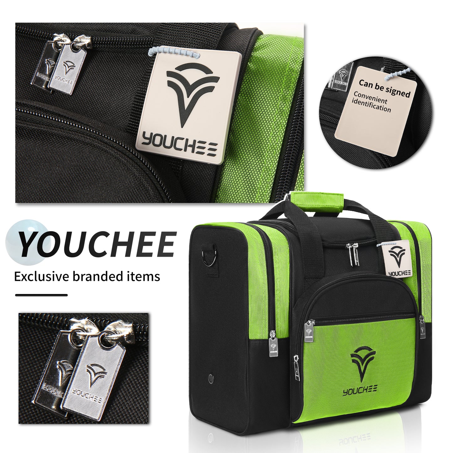 Youchee™ Bowling Ball Tote Bag with Padded Ball Holder, Holds One Bowling Ball, One Pair of Bowling Shoes Up to Mens Size 15, and multifunction Accessory Pockets.