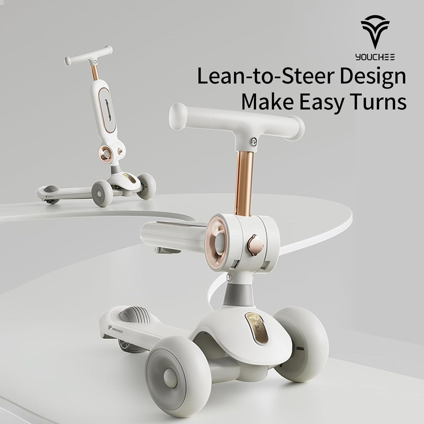 Youchee™ 3 Wheels Kick Scooter for Kids Ages 3+, with Built-in LED Light-Up Wheels, Adjustable Handlebar, Non-Slip Deck and Reliable Brake, Lean-to-Steer Self Balancing.