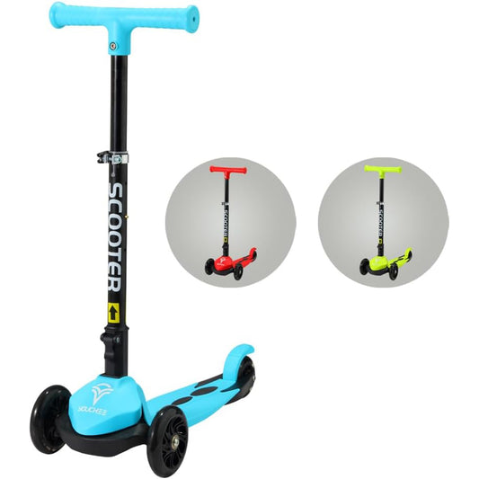 Youchee 3 Wheels Kick Scooter for Kids Ages 3+, with Built-in LED Light-Up Wheels, Adjustable Handlebar, Foldable Stand, Non-Slip Deck, Reliable Brakes, Lean-to-Steer Self Balancing.