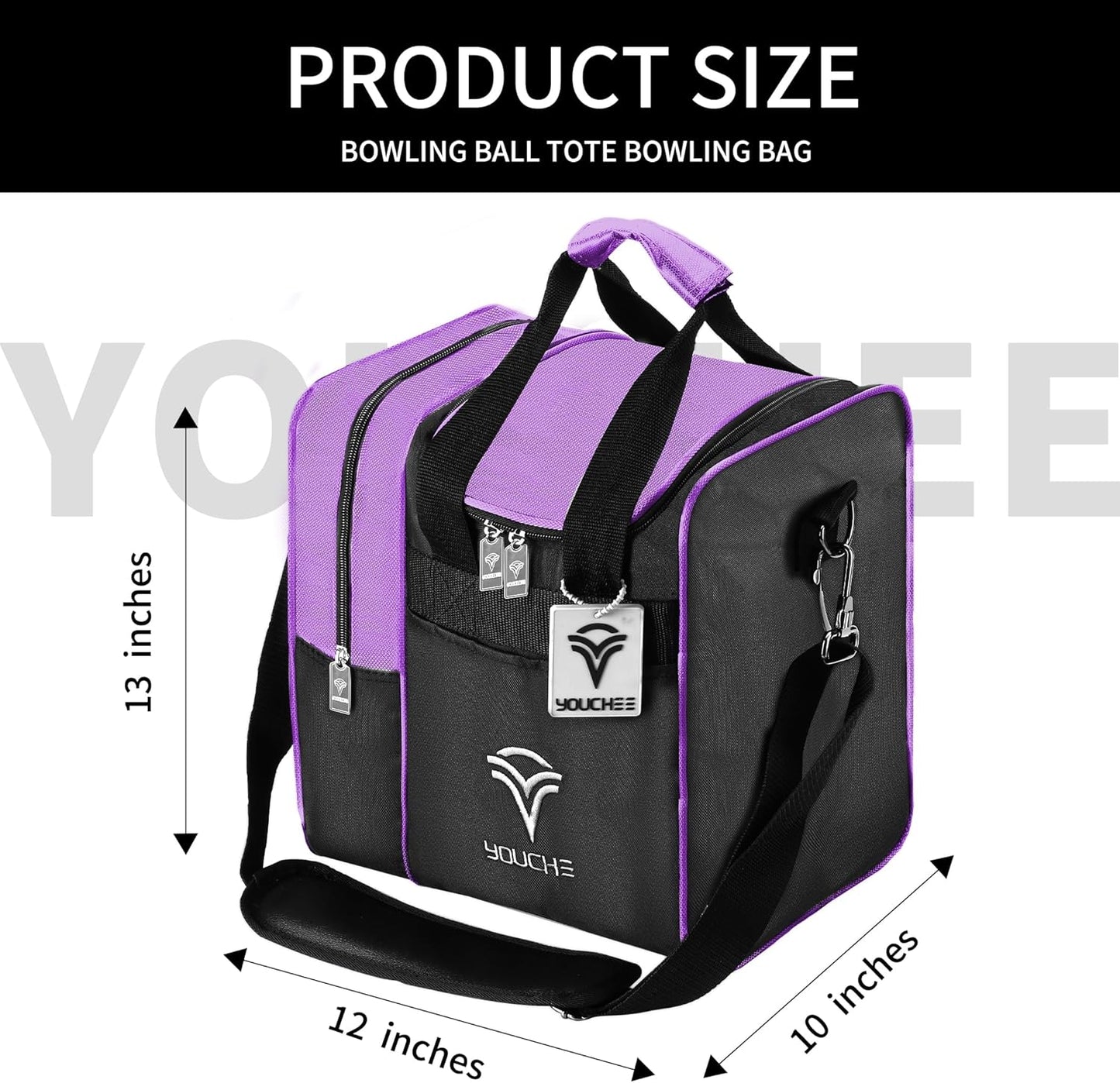 Youchee™ Bowling Ball Tote Bag with Padded Ball Holder, Holds One Bowling Ball, One Pair of Bowling Shoes Up to Mens Size 13, and multifunction Accessory Pockets.