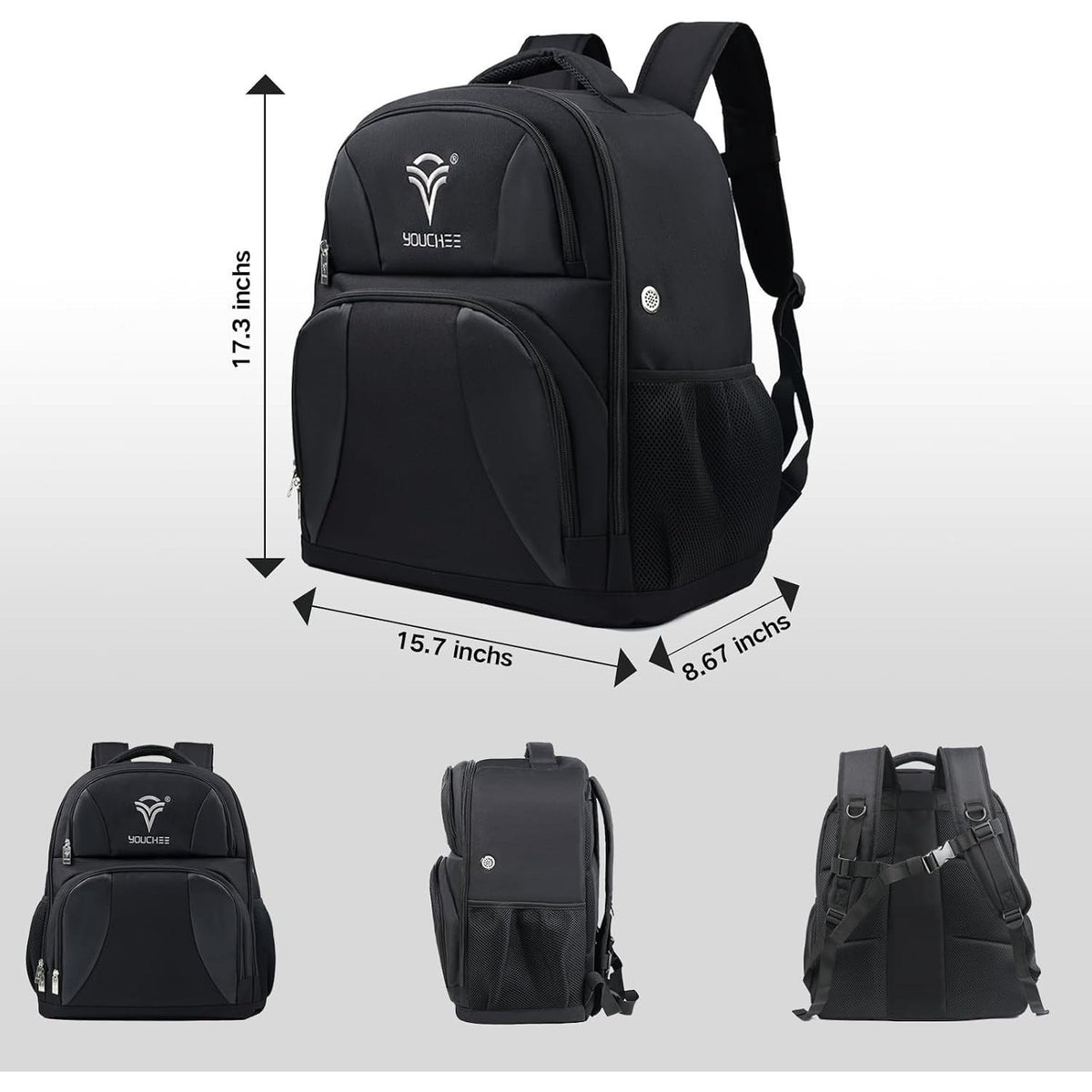 2 Ball Bowling Backpack, Holds 2 Bowling Balls, Bowling Shoe Compartment Fits Men's Size 15, Multiple Accessory Pockets, Padded Shoulder Straps, Bowling Gear Bag for Men & Women