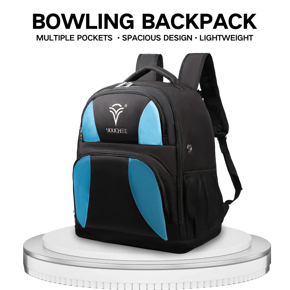 2 Ball Bowling Backpack, Holds 2 Bowling Balls, Bowling Shoe Compartment Fits Men's Size 15, Multiple Accessory Pockets, Padded Shoulder Straps, Bowling Gear Bag for Men & Women