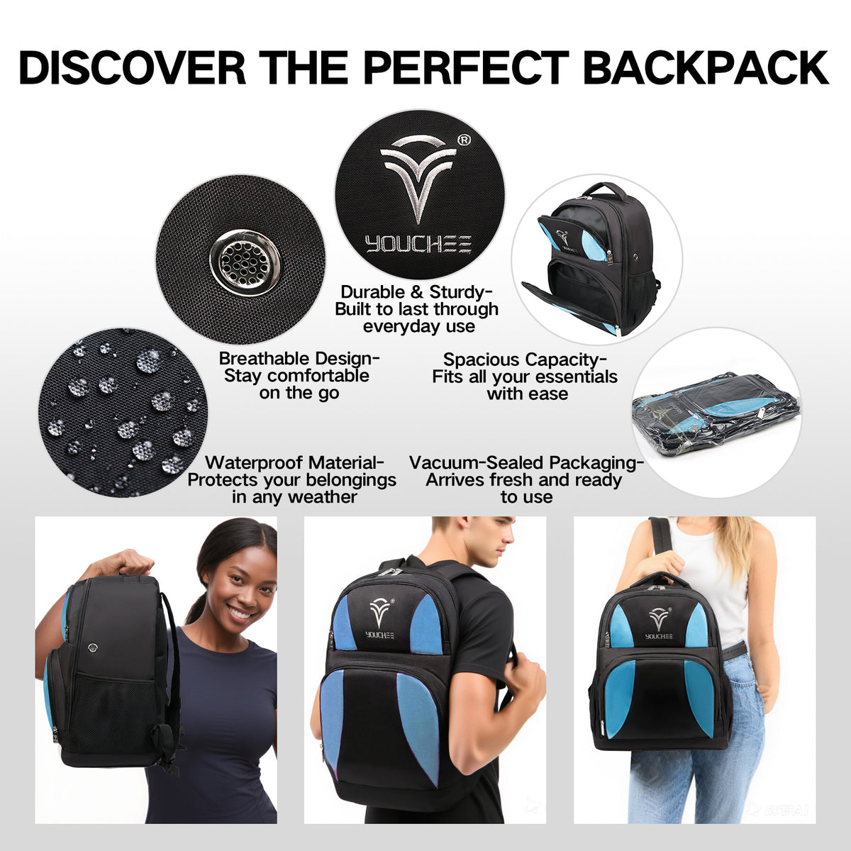 2 Ball Bowling Backpack, Holds 2 Bowling Balls, Bowling Shoe Compartment Fits Men's Size 15, Multiple Accessory Pockets, Padded Shoulder Straps, Bowling Gear Bag for Men & Women