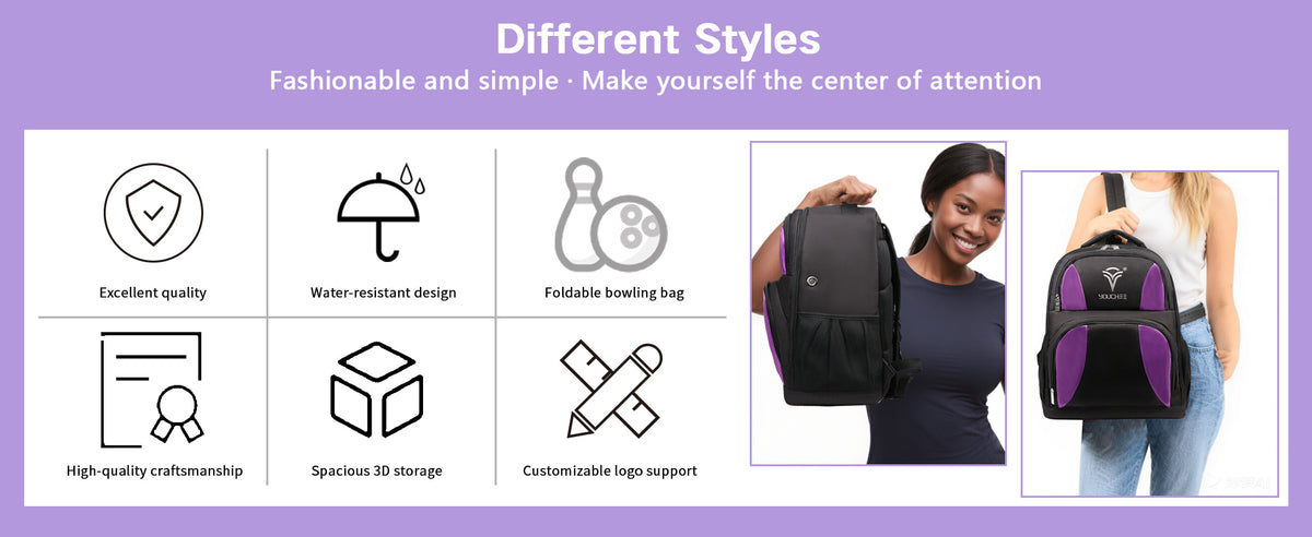 2 Ball Bowling Backpack, Holds 2 Bowling Balls, Bowling Shoe Compartment Fits Men's Size 15, Multiple Accessory Pockets, Padded Shoulder Straps, Bowling Gear Bag for Men & Women