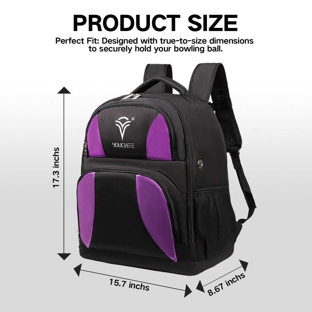 2 Ball Bowling Backpack, Holds 2 Bowling Balls, Bowling Shoe Compartment Fits Men's Size 15, Multiple Accessory Pockets, Padded Shoulder Straps, Bowling Gear Bag for Men & Women