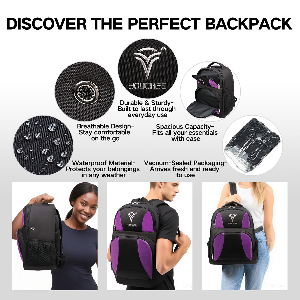 2 Ball Bowling Backpack, Holds 2 Bowling Balls, Bowling Shoe Compartment Fits Men's Size 15, Multiple Accessory Pockets, Padded Shoulder Straps, Bowling Gear Bag for Men & Women