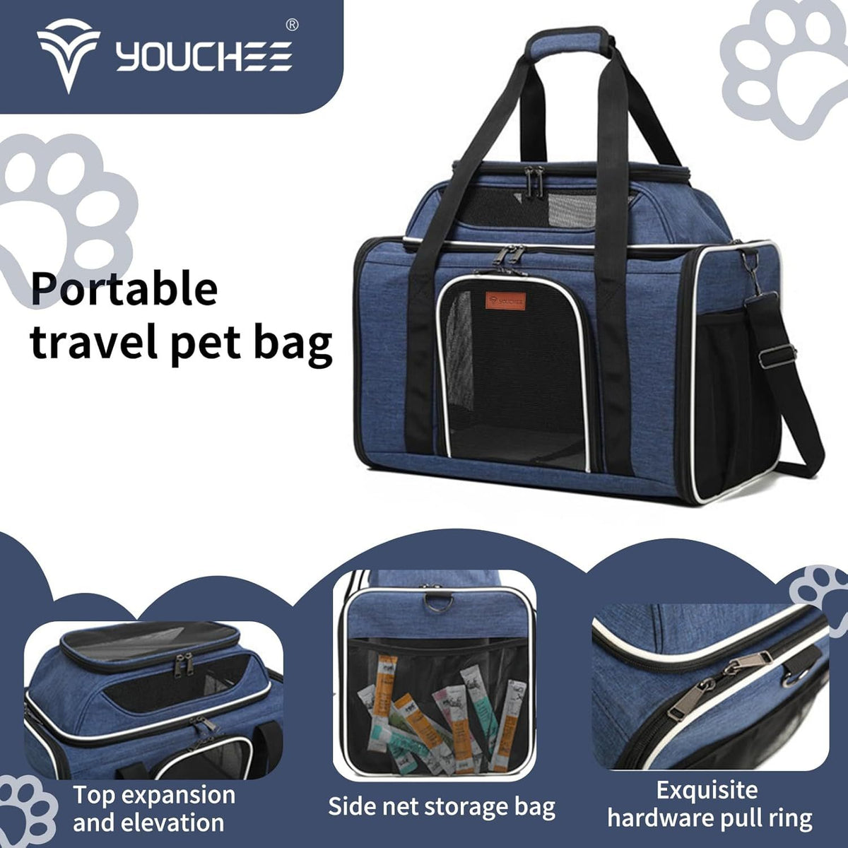 Youchee XL Soft-Sided Pet Carrier - 19" Extra Large Space for Cats & Dogs up to 25 lbs, Breathable Mesh Travel Bag, Sturdy & Collapsible Puppy Carrier for Road Trips and Vet Visits