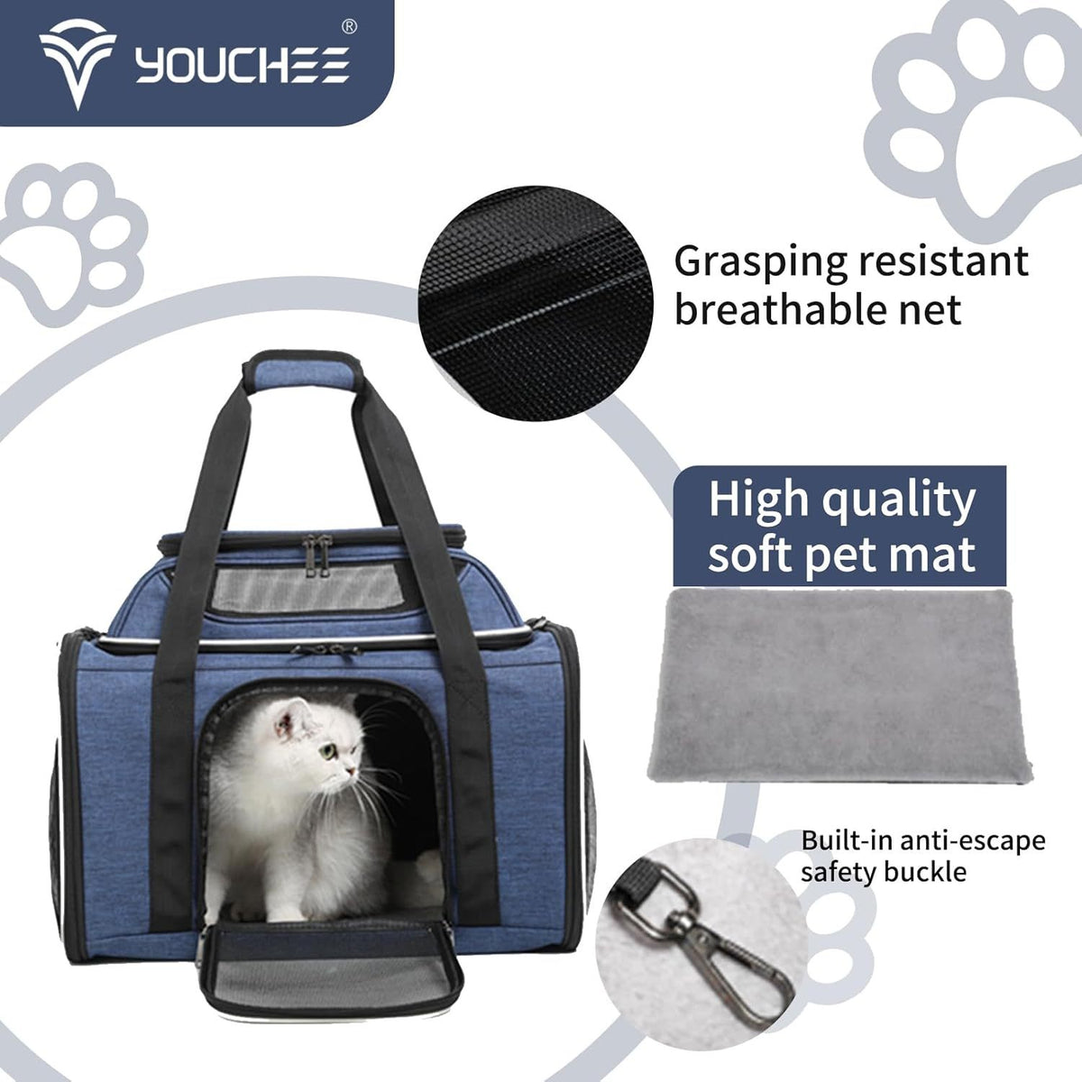 Youchee XL Soft-Sided Pet Carrier - 19" Extra Large Space for Cats & Dogs up to 25 lbs, Breathable Mesh Travel Bag, Sturdy & Collapsible Puppy Carrier for Road Trips and Vet Visits