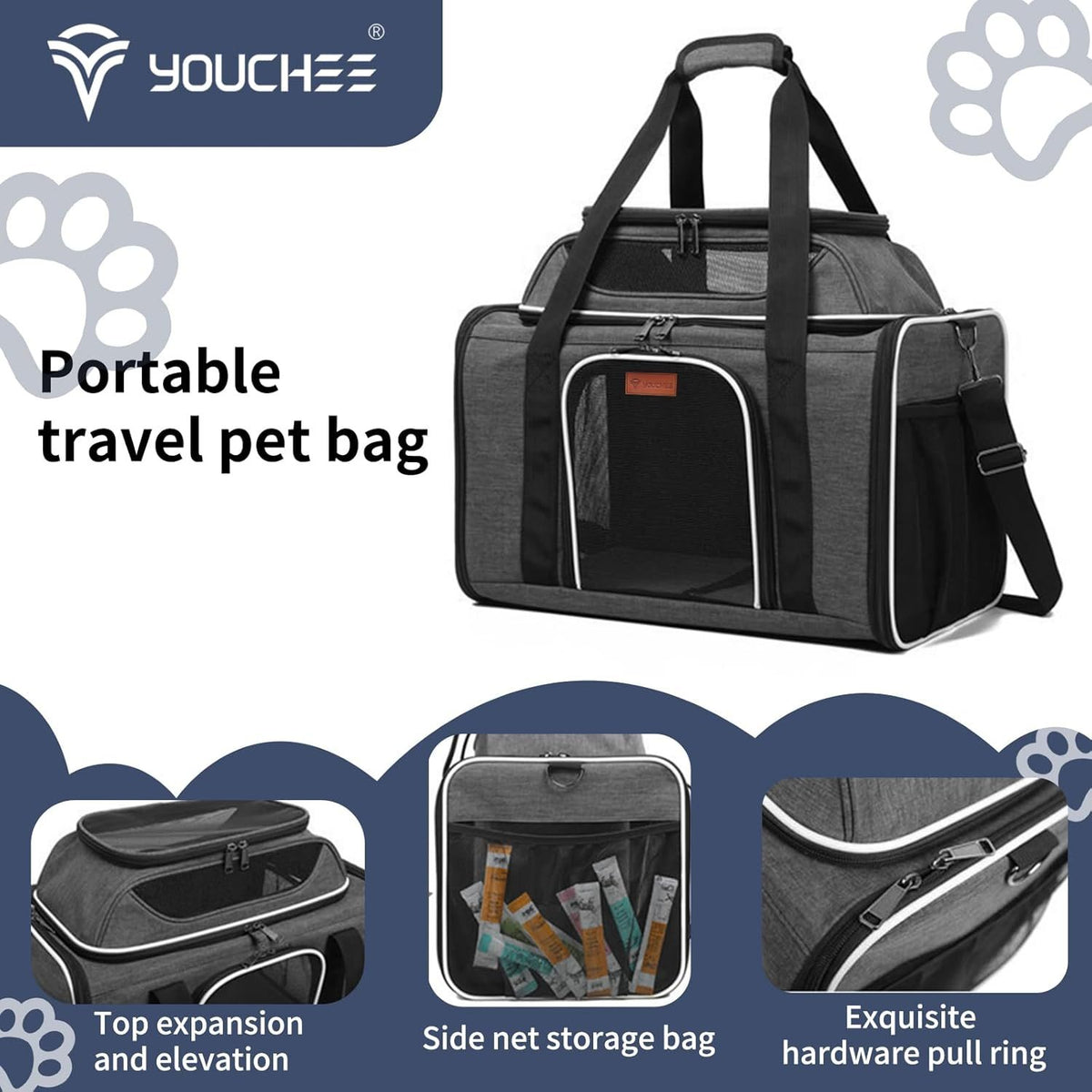 Youchee XL Soft-Sided Pet Carrier - 19" Extra Large Space for Cats & Dogs up to 25 lbs, Breathable Mesh Travel Bag, Sturdy & Collapsible Puppy Carrier for Road Trips and Vet Visits