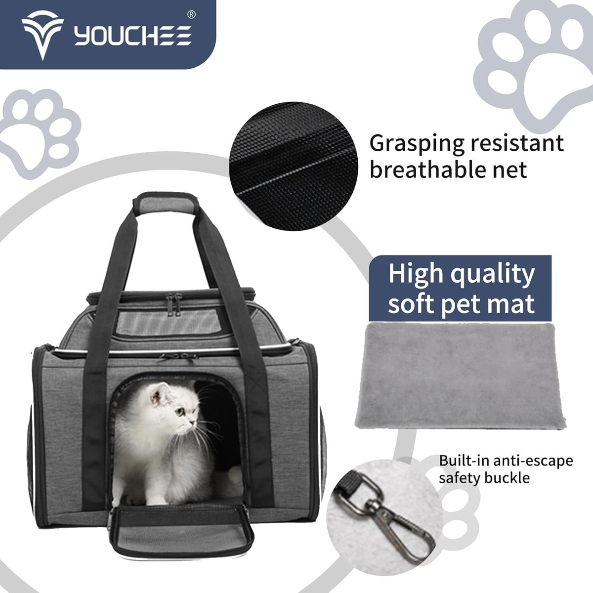 Youchee XL Soft-Sided Pet Carrier - 19" Extra Large Space for Cats & Dogs up to 25 lbs, Breathable Mesh Travel Bag, Sturdy & Collapsible Puppy Carrier for Road Trips and Vet Visits