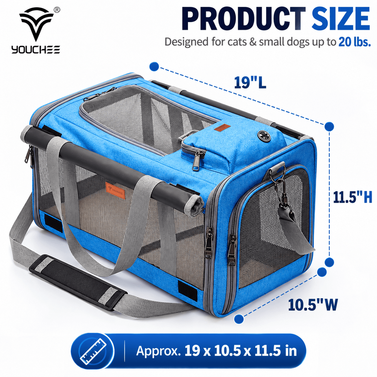 YOUCHEE Soft-Sided Pet Carrier for Cats & Small Dogs up to 20 lbs, 4-Side Mesh Travel Carrier with Top & Front Entry, Collapsible Pet Tote Bag with Removable Soft Mat