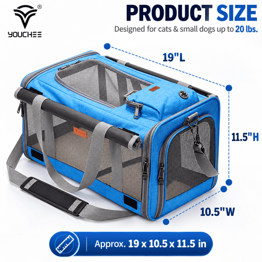 YOUCHEE Soft-Sided Pet Carrier for Cats & Small Dogs up to 20 lbs, 4-Side Mesh Travel Carrier with Top & Front Entry, Collapsible Pet Tote Bag with Removable Soft Mat