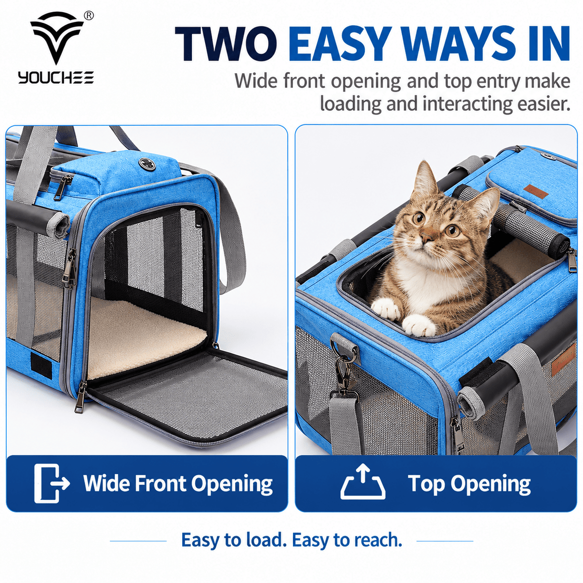 YOUCHEE Soft-Sided Pet Carrier for Cats & Small Dogs up to 20 lbs, 4-Side Mesh Travel Carrier with Top & Front Entry, Collapsible Pet Tote Bag with Removable Soft Mat