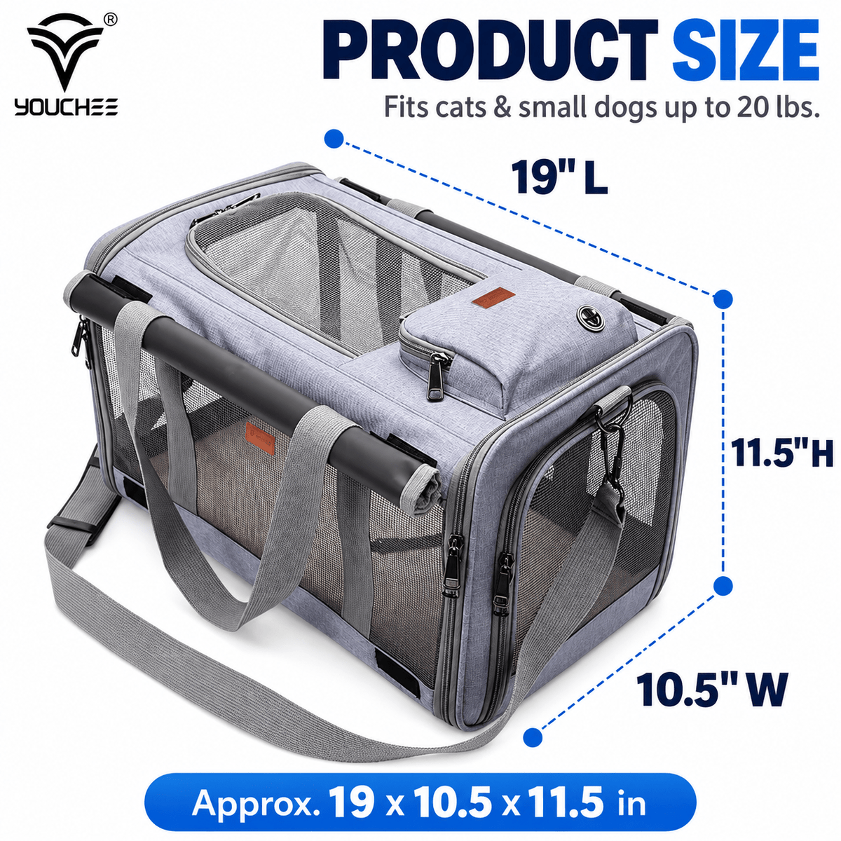 YOUCHEE Soft-Sided Pet Carrier for Cats & Small Dogs up to 20 lbs, 4-Side Mesh Travel Carrier with Top & Front Entry, Collapsible Pet Tote Bag with Removable Soft Mat