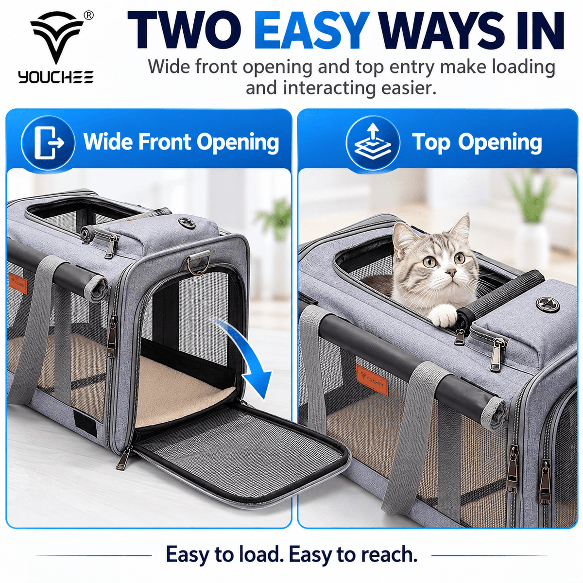 YOUCHEE Soft-Sided Pet Carrier for Cats & Small Dogs up to 20 lbs, 4-Side Mesh Travel Carrier with Top & Front Entry, Collapsible Pet Tote Bag with Removable Soft Mat