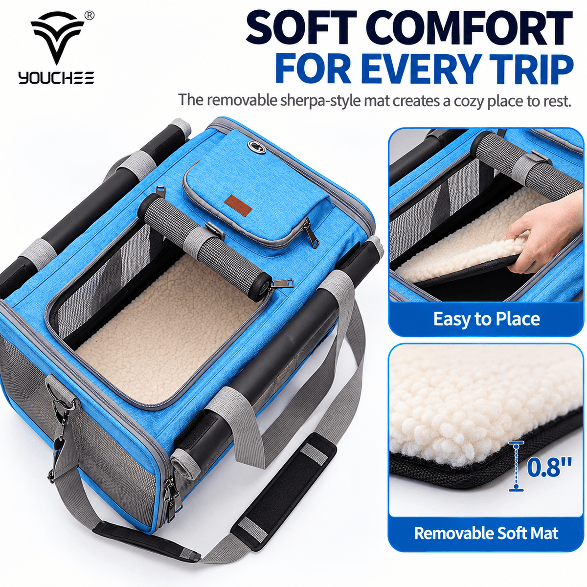 YOUCHEE Soft-Sided Pet Carrier for Cats & Small Dogs up to 20 lbs, 4-Side Mesh Travel Carrier with Top & Front Entry, Collapsible Pet Tote Bag with Removable Soft Mat
