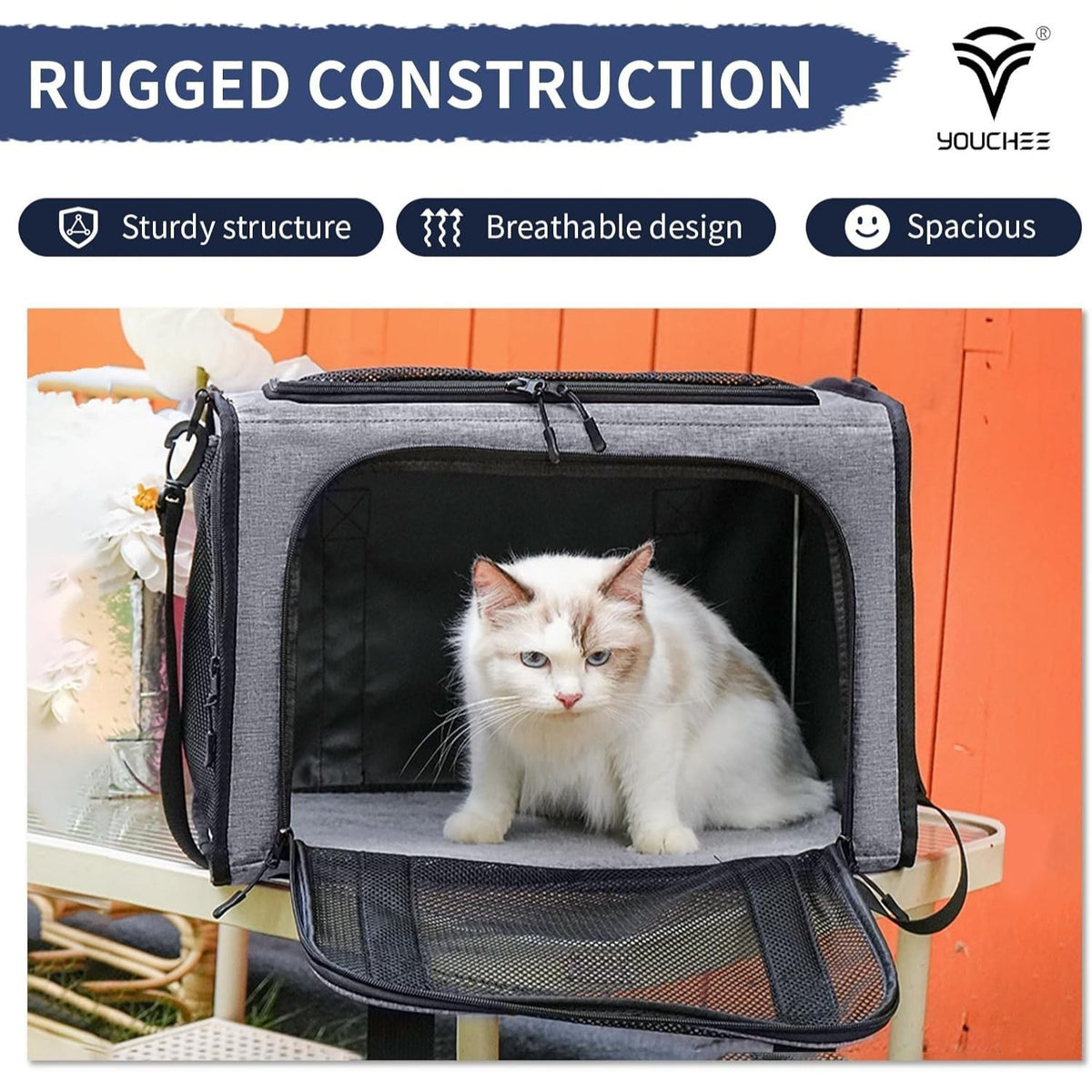 Cat Carrier Airline Approved, Soft-Sided Pet Carrier for Cats & Small Dogs up to 20 Lbs, Breathable Mesh Cat Travel Bag with Removable Washable Pad & Safety Leash, Collapsible Puppy Carrier for Car & Airplane Travel