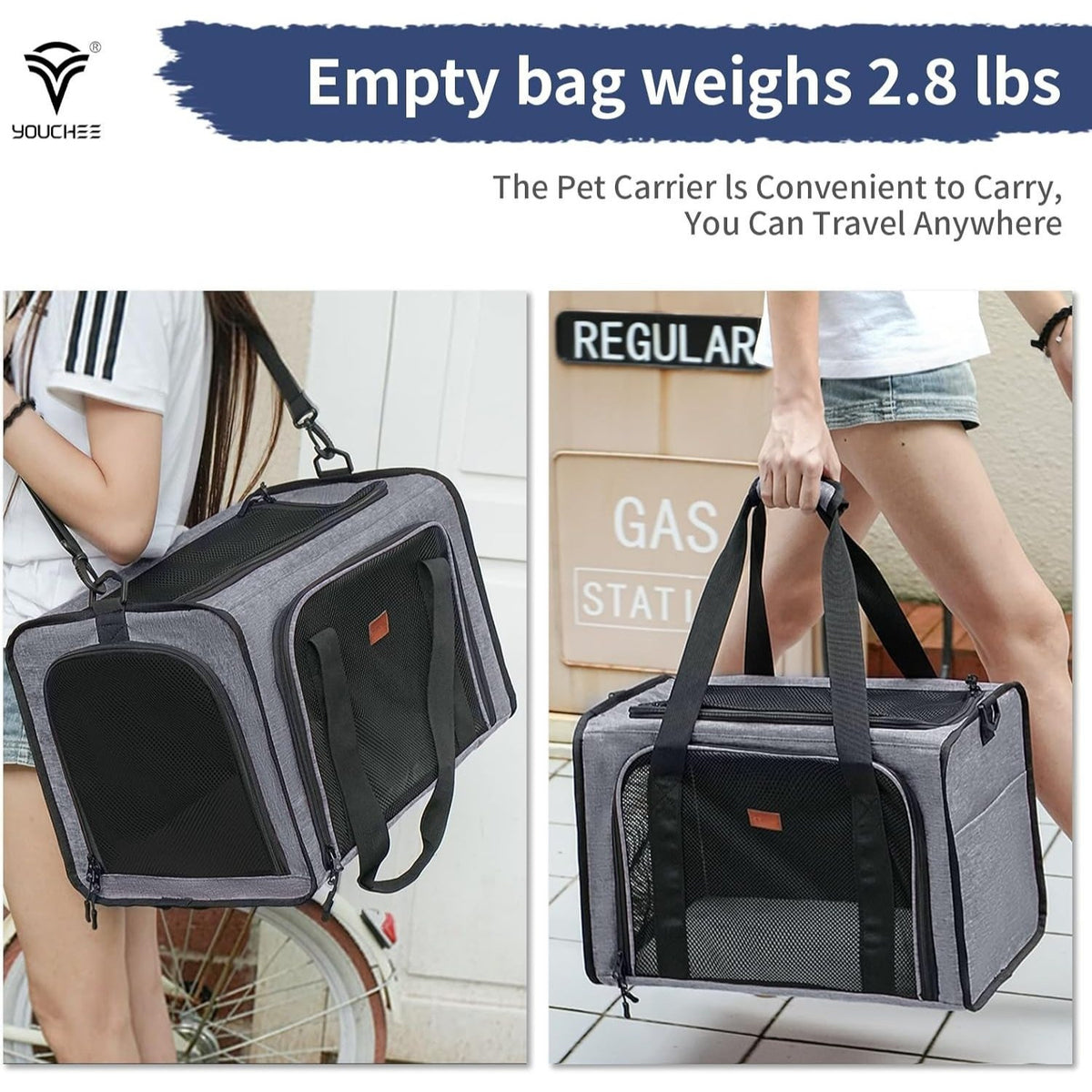 Cat Carrier Airline Approved, Soft-Sided Pet Carrier for Cats & Small Dogs up to 20 Lbs, Breathable Mesh Cat Travel Bag with Removable Washable Pad & Safety Leash, Collapsible Puppy Carrier for Car & Airplane Travel