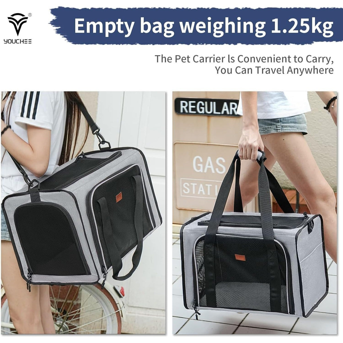 Cat Carrier Airline Approved, Soft-Sided Pet Carrier for Cats & Small Dogs up to 20 Lbs, Breathable Mesh Cat Travel Bag with Removable Washable Pad & Safety Leash, Collapsible Puppy Carrier for Car & Airplane Travel