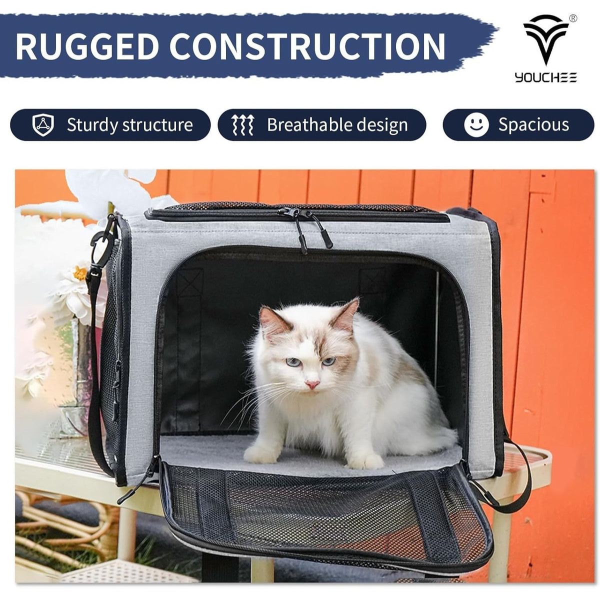 Cat Carrier Airline Approved, Soft-Sided Pet Carrier for Cats & Small Dogs up to 20 Lbs, Breathable Mesh Cat Travel Bag with Removable Washable Pad & Safety Leash, Collapsible Puppy Carrier for Car & Airplane Travel